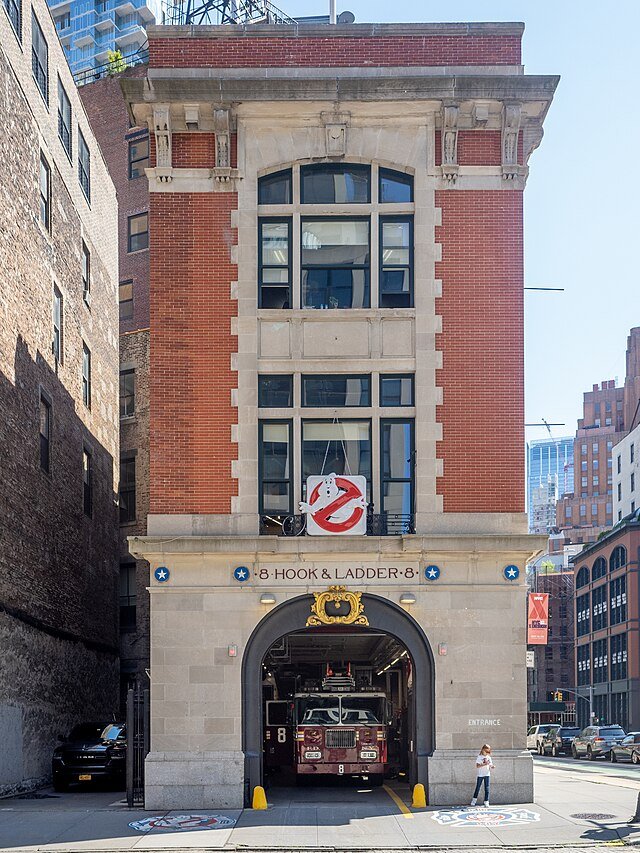 Ghostbusters Firehouse (Hook & Ladder8) Filming Location. This active FDNY firehouse has served as base of operations for the franchise since 1984. A must-see  "Hunt" featuring a mix of Beaux-Arts architecture and 80's movie magic.