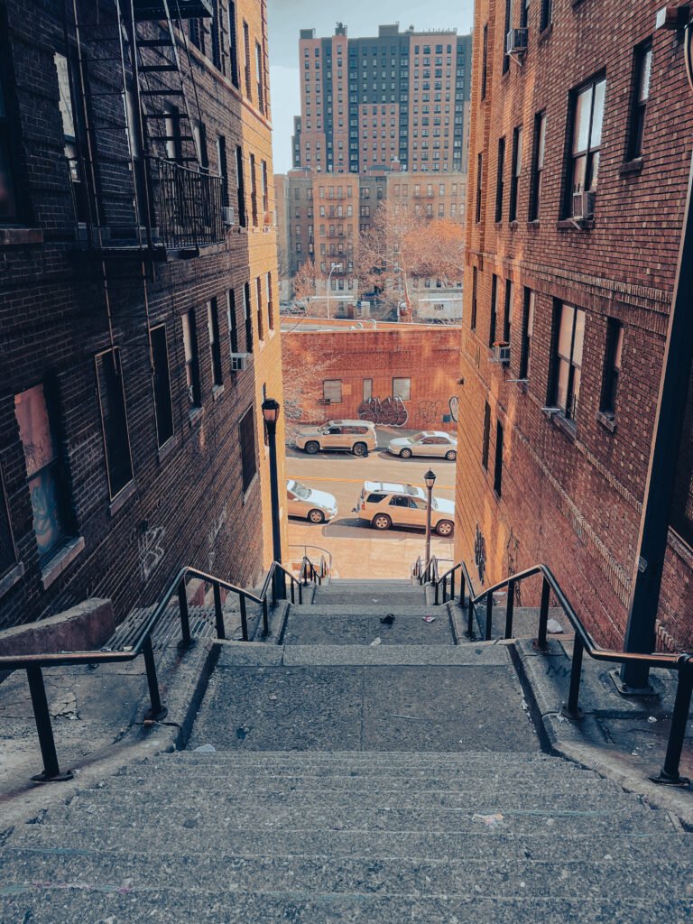 The famous "Joker Stairs" connecting Shakespeare and Anderson Avenues in Highbridge, The Bronx. These 132 steps became a global landmark after Authur Fleck's transformative dance scene in the 2019 film Jiker.
